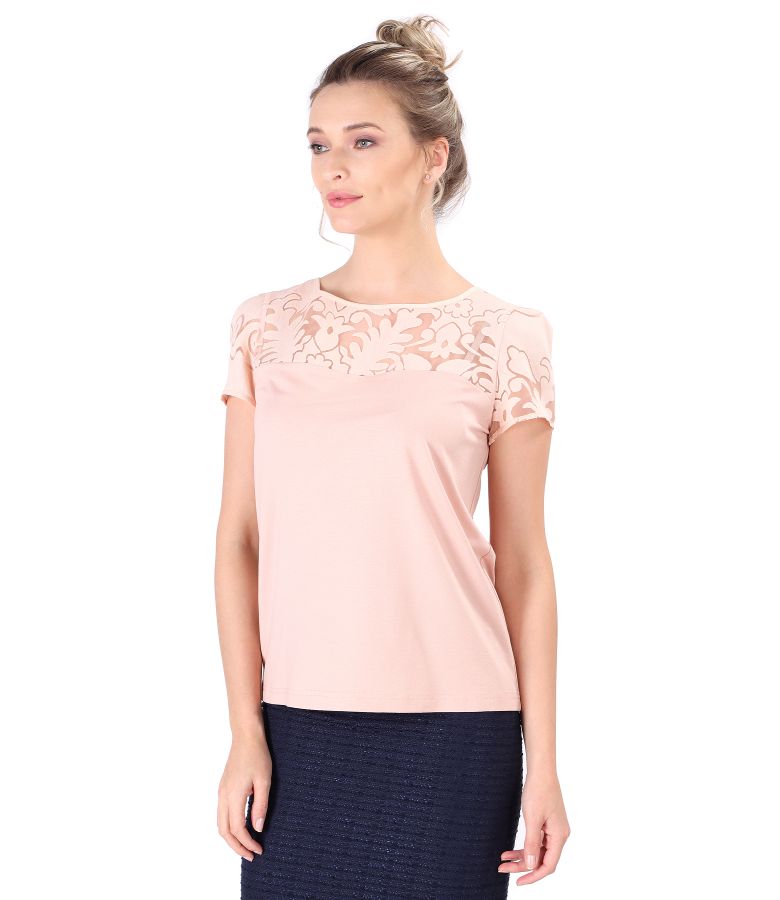 Bluza din jerse elastic cu garnitura brocata