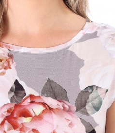 Rochie din jerse subtire imprimat cu motive florale