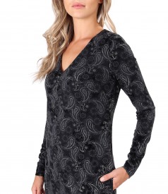 Rochie midi din jerse elastic gros imprimat cu motive paisley