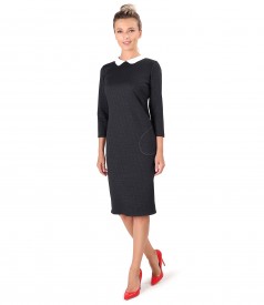 Rochie office din jerse elastic gros si guler alb