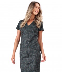 Rochie midi din jerse elastic gros imprimat cu motive paisley