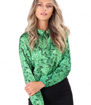 Bluza din saten imprimat cu motive florale