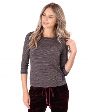 Bluza din jerse elastic cu clape decorative