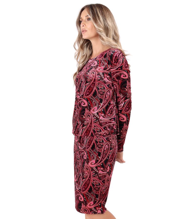 Rochie eleganta din catifea imprimata cu motive paisley