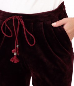 Pantaloni din catifea elastica cu mansete la terminatie