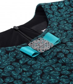 Rochie din jerse elastic imprimat cu frunze