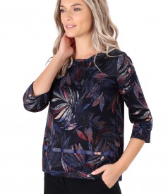 Bluza din jerse elastic gros imprimat cu motive florale