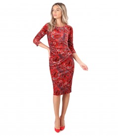 Rochie din catifea elastica imprimata paisley cu falduri pe fata