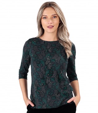 Bluza din jerse elastic gros imprimat cu motive paisley