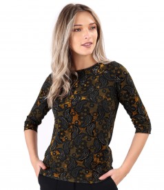 Bluza din jerse elastic gros imprimat cu motive paisley