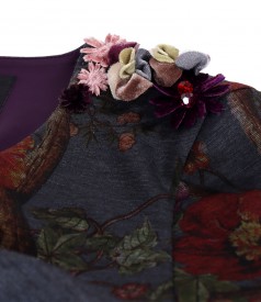 Rochie din jerse elastic gros cu pasmanterie cu flori pe umar