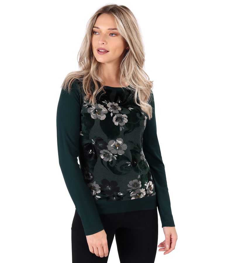 Bluza cu fata din jerse brocat cu motive florale din catifea