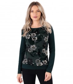 Bluza cu fata din jerse brocat cu motive florale din catifea