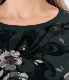 Bluza cu fata din jerse brocat cu motive florale din catifea