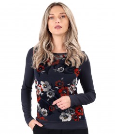 Bluza cu fata din jerse brocat cu motive florale din catifea