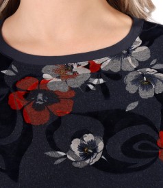Bluza cu fata din jerse brocat cu motive florale din catifea