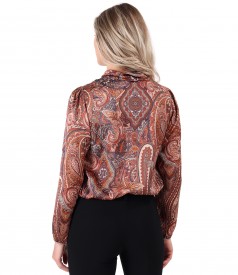 Bluza eleganta din saten imprimat cu motive paisley