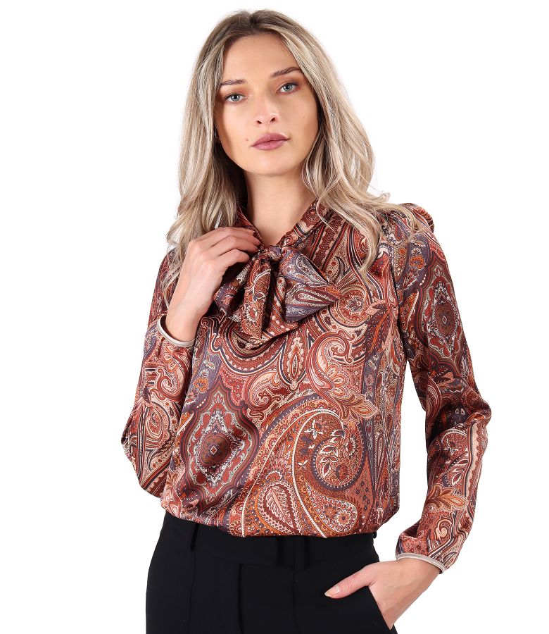 Bluza eleganta din saten imprimat cu motive paisley