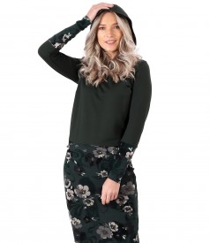 Rochie din jerse elastic flausat si catifea brocata cu motive florale