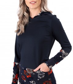 Rochie din jerse elastic flausat si catifea brocata cu motive florale