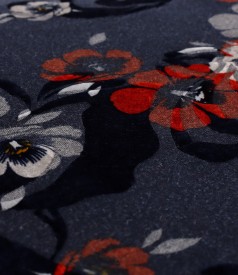 Rochie midi din jerse elastic flausat si catifea brocata cu motive florale