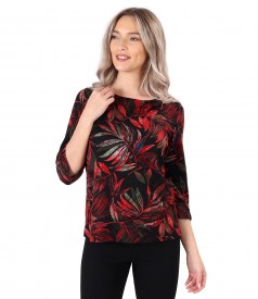 Bluza din jerse elastic gros imprimat cu motive florale