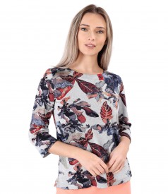 Bluza din jerse elastic gros imprimat cu motive florale