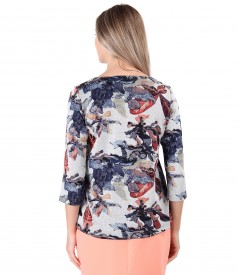 Bluza din jerse elastic gros imprimat cu motive florale