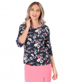 Bluza din jerse elastic imprimat cu motive florale