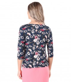 Bluza din jerse elastic imprimat cu motive florale