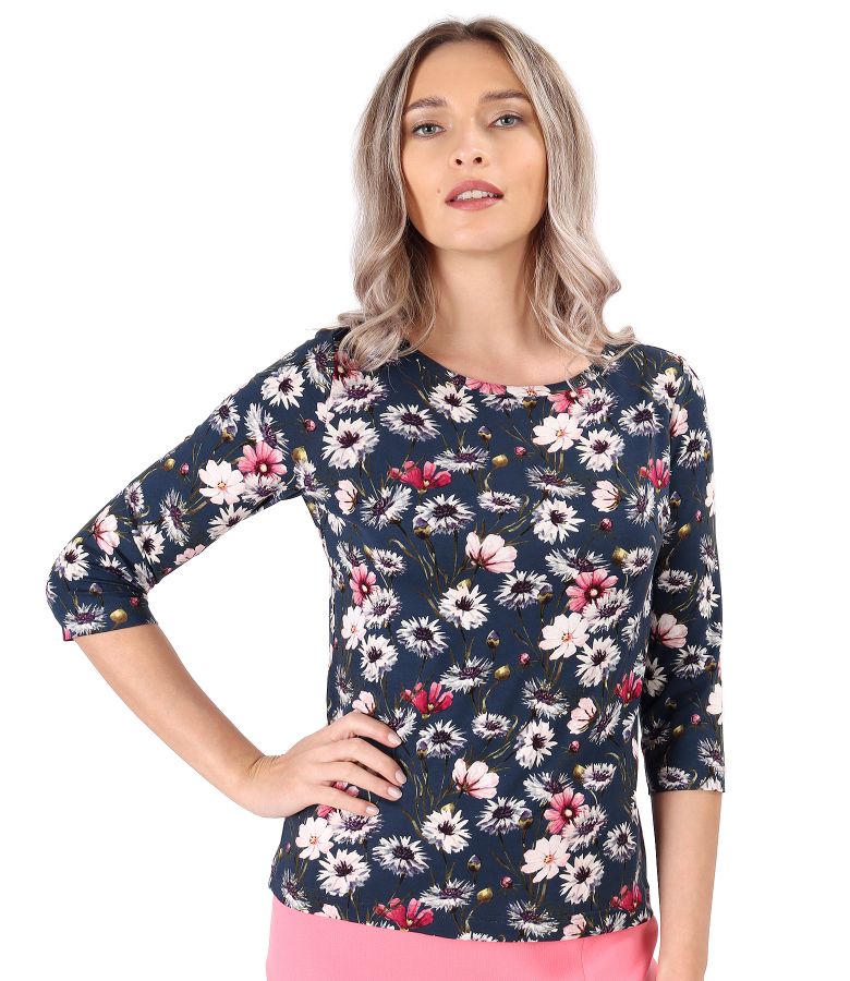 Bluza din jerse elastic imprimat cu motive florale