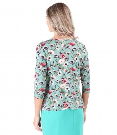Bluza din jerse elastic imprimat cu motive florale
