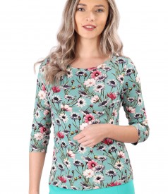 Bluza din jerse elastic imprimat cu motive florale