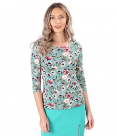 Bluza din jerse elastic imprimat cu motive florale