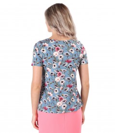 Bluza din jerse elastic imprimat cu motive florale