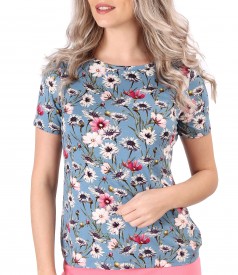 Bluza din jerse elastic imprimat cu motive florale