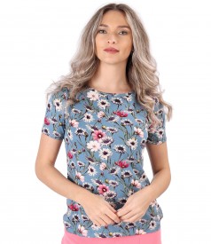 Bluza din jerse elastic imprimat cu motive florale