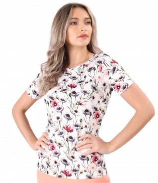 Bluza din jerse elastic imprimat cu motive florale