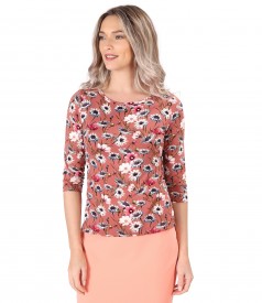 Bluza din jerse elastic imprimat cu motive florale