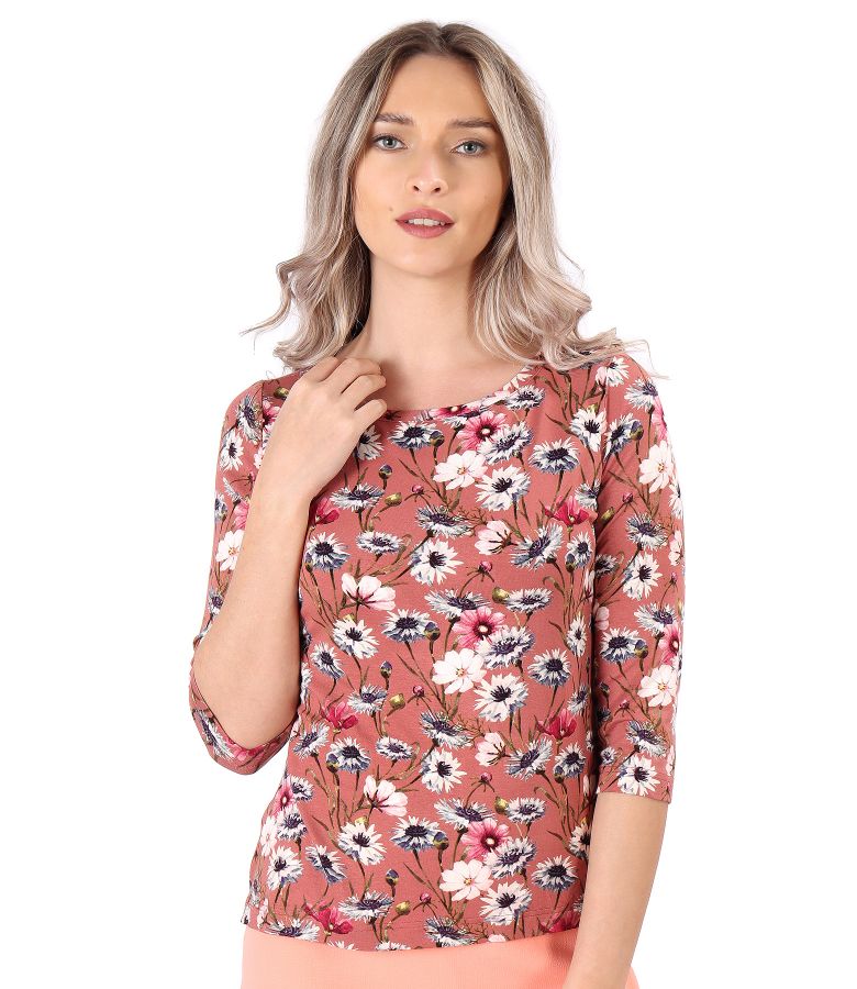 Bluza din jerse elastic imprimat cu motive florale