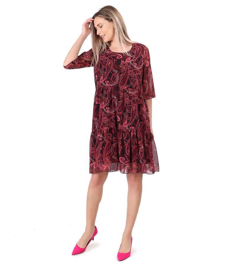 Rochie cu volane din voal imprimat cu motive paisley