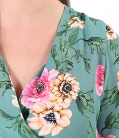 Rochie imprimata cu motive florale si cordon in talie