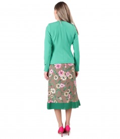 Rochie lunga imprimata cu motive florale cu sacou din stofa elastica