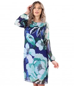 Rochie midi din voal imprimat cu motive florale