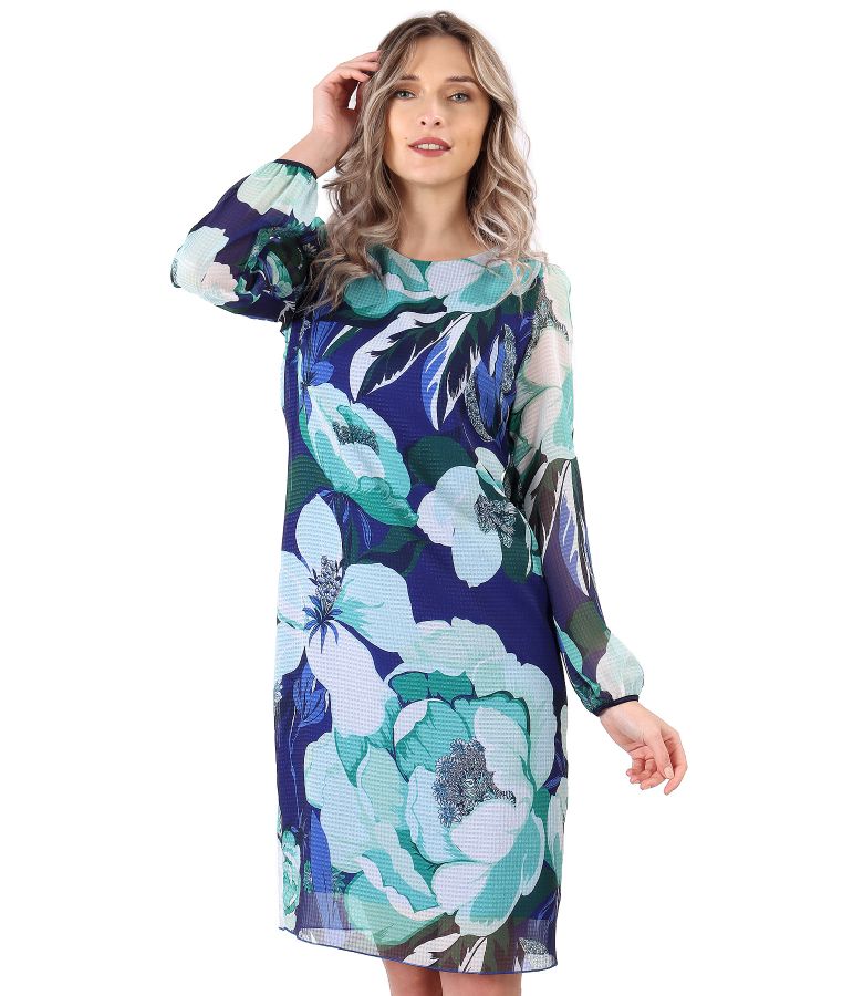 Rochie midi din voal imprimat cu motive florale