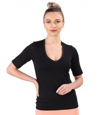Bluza din jerse elastic subtire cu decolteu in V