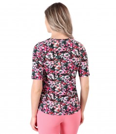 Bluza din jerse elastic subtire imprimat cu motive florale