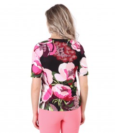 Bluza din jerse elastic subtire imprimat cu motive florale