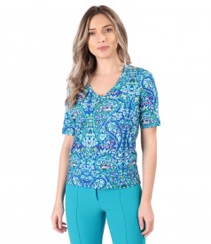 Bluza din jerse elastic subtire imprimat cu motive florale