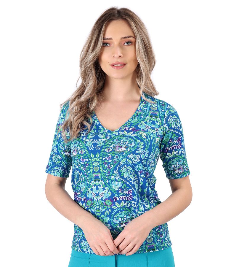 Bluza din jerse elastic subtire imprimat cu motive florale